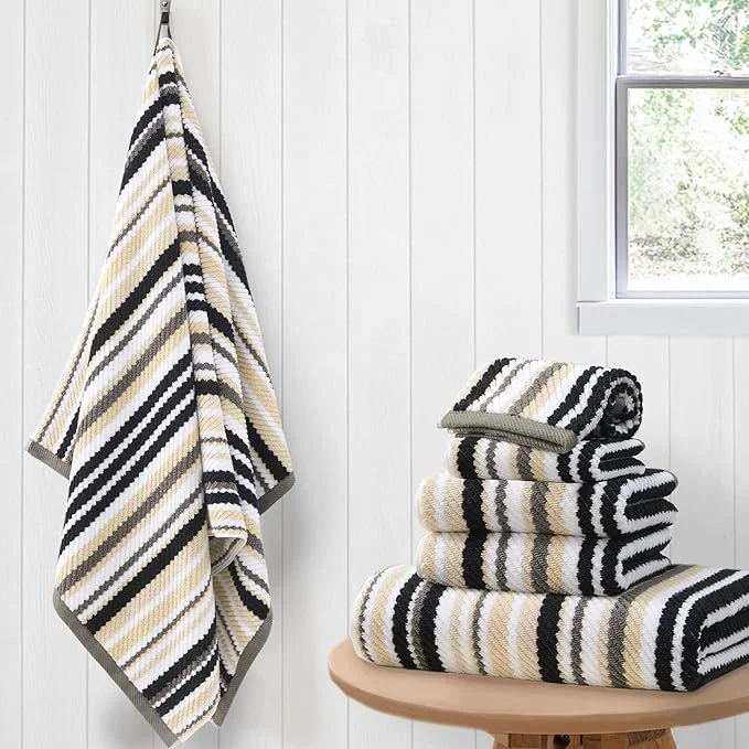 Premium Material Luxury Black Striped 6-Piece Towel Set Certified