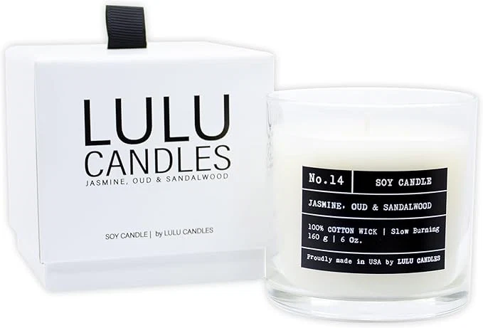 Modern Lulu Candles Jasmine Oud Sandalwood Luxury Scented Soy Jar Candle Hand Certified
