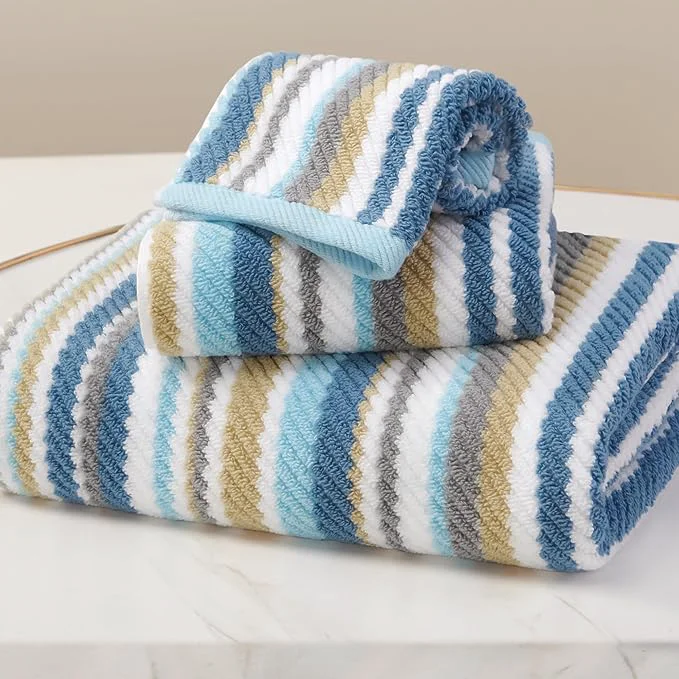 Functional Striped Towels Set 1 Bath 28 x52 1 Hand 16 x27 1 Face 13 x13 Luxury Bath High-Grade