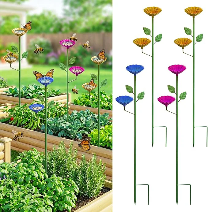 Contemporary Bee Watering Station for Garden 4 Pack Metal Double-Flower Bee Bath Garden Flexible