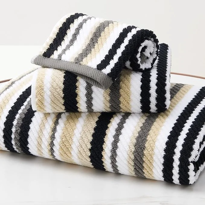 Smooth VOOVA MOVAS Quick Dry Soft Absorbent Black Striped Towel Set Green