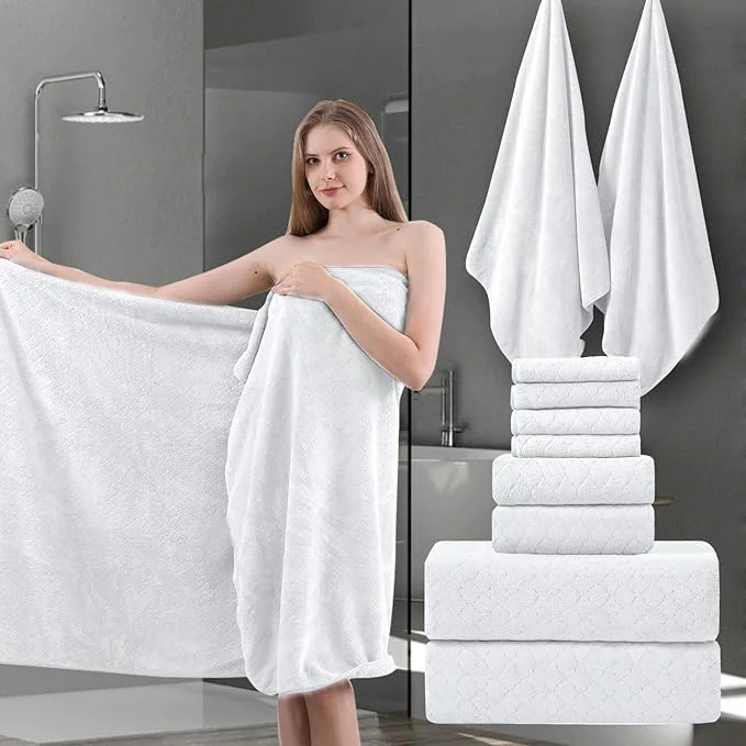 Recyclable 8-Piece White Bath Towels Set 2 Oversized Large Bath Towels Sheet 2 Hand First-Class