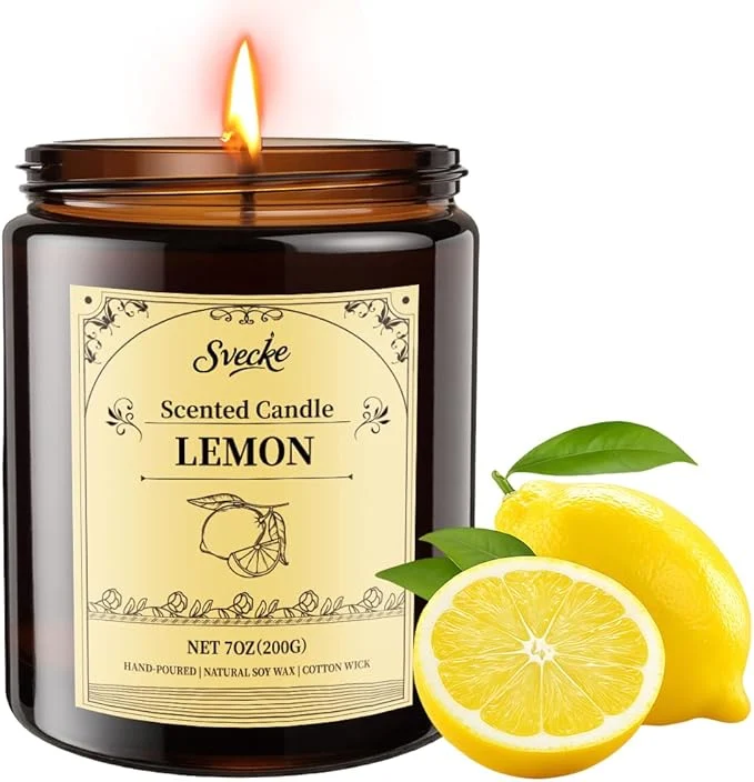 Elite Lemon Scented Candles 7oz Soy Wax Candle Long Lasting Aromatherapy Jar Candle Casual