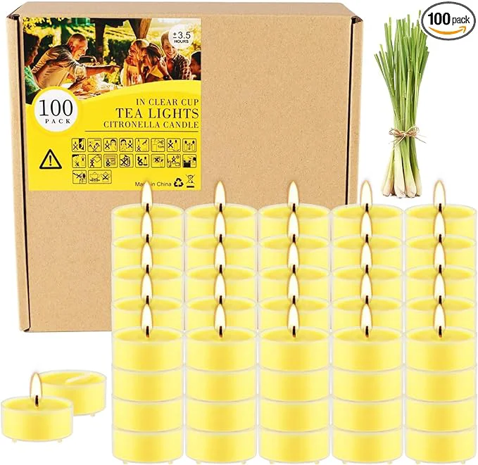Detailed 3.5-Hour 100Pack Yellow Tealight Candles Outdoor and Indoor Summer Scented Excellent