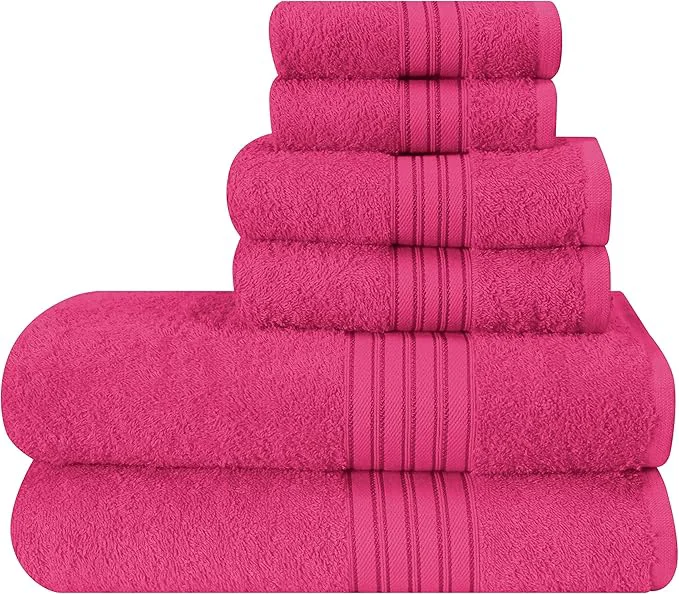 Stylish BOUTIQUO 6 Pack Cotton Towel Set Contains 2 Bath Towels 28×55 inch 2 Hand Unique