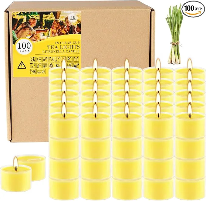 Excellent 100 Pack Clear Tea Lights Candles Bulk Summer Citronella Candle Outdoor and Superior