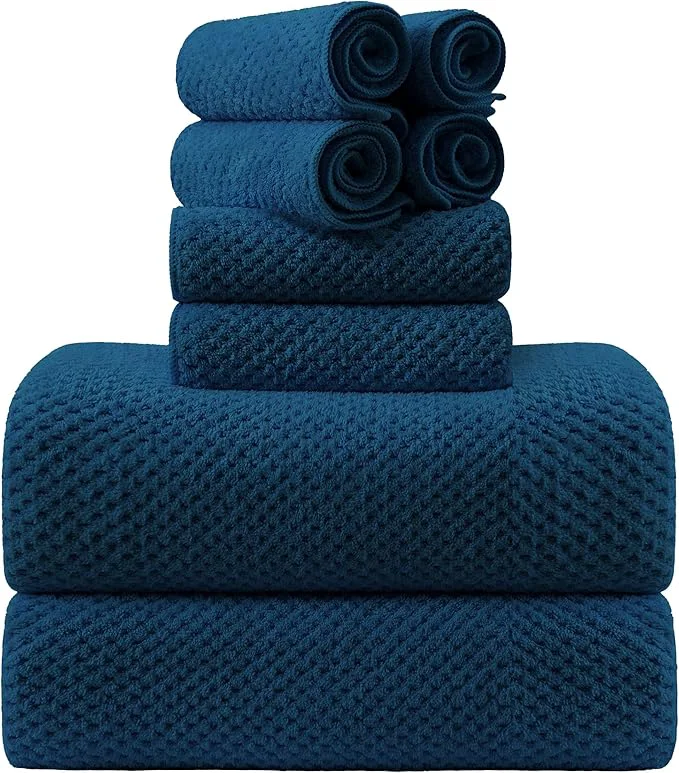 Premium 8-Piece Navy Bath Towel Set 2 Extra Large Bath Towel Sheets 2 Hand Towels and Durable