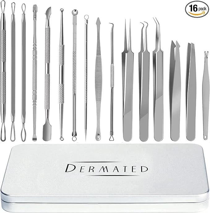 Modern 16 Pcs Blackhead Remover Tools 410 Grade Stainless Steel Pimple Popper Tool Long-Lasting