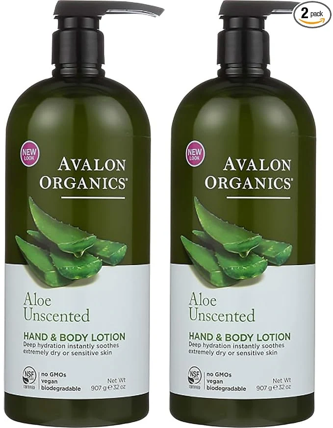 Enhanced Avalon Organics Hand Body Lotion Aloe Unscented 32 Oz- Pack of 2 Convenient