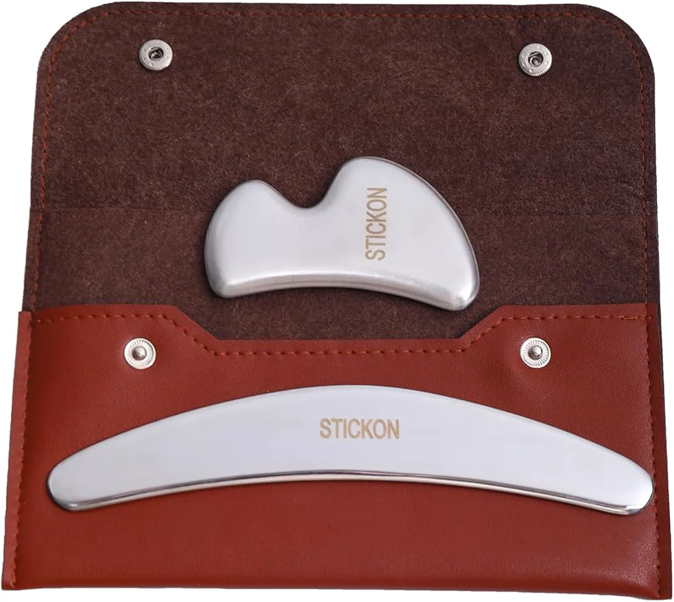 Environmentally Friendly STICKON Stainless Steel Muscle Scraper Tools Set 2 in 1 Gua Sha Scraping Advanced