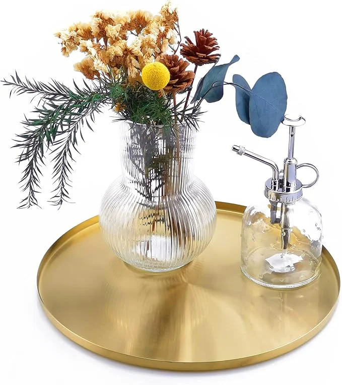 Carefully Designed LOVE Gold Tray Round Brass Serving Platter Bar Circle Decorative Plate Traditional