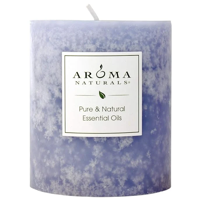 Verified Aroma Naturals Lavender Essential Oil Blue Scented Pillar Candle Tranquility Minimalist