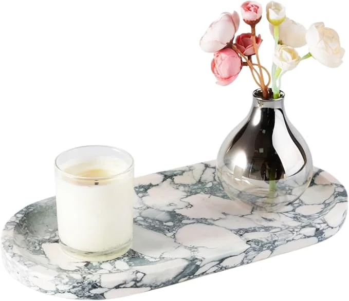 Crafted Koville Natural Marble Tray for Bathroom Countertop Marble Vanity Trays for Environmentally Friendly