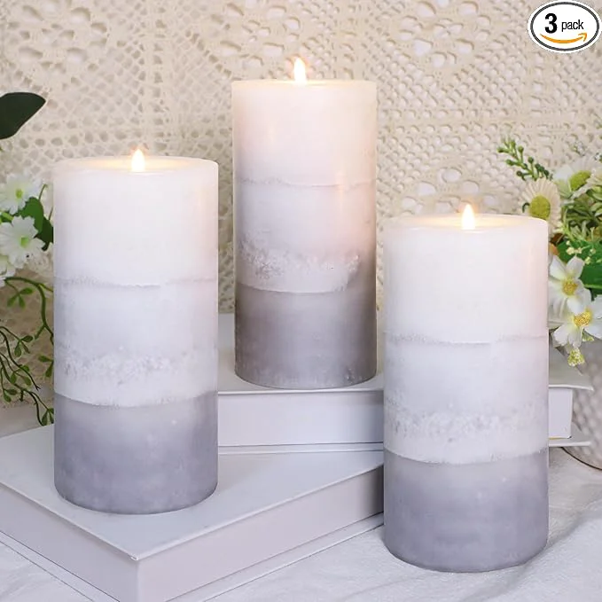 Genuine Set of 3 Scented Candles 3 x 6 Creamy Coconut Scented Hand Poured Grey White Quality