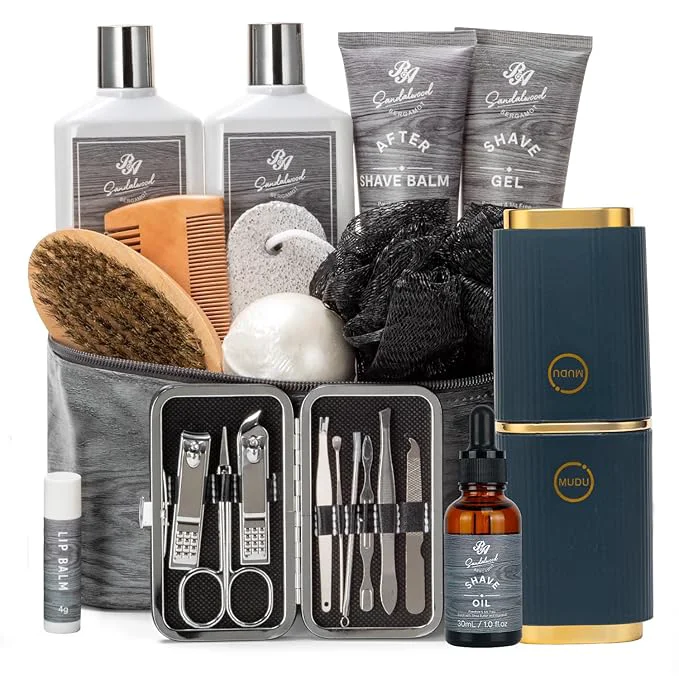 Sustainable 21 Pcs Bath Body Care Set for Men Father’s Day Gifts for Dad Home Spa Self Minimalist