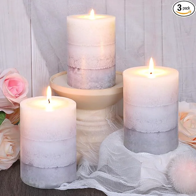 Stylish Set of 3 Scented Pillar Candles Creamy Coconut Scented 3 x 4 Long-Lasting Exclusive