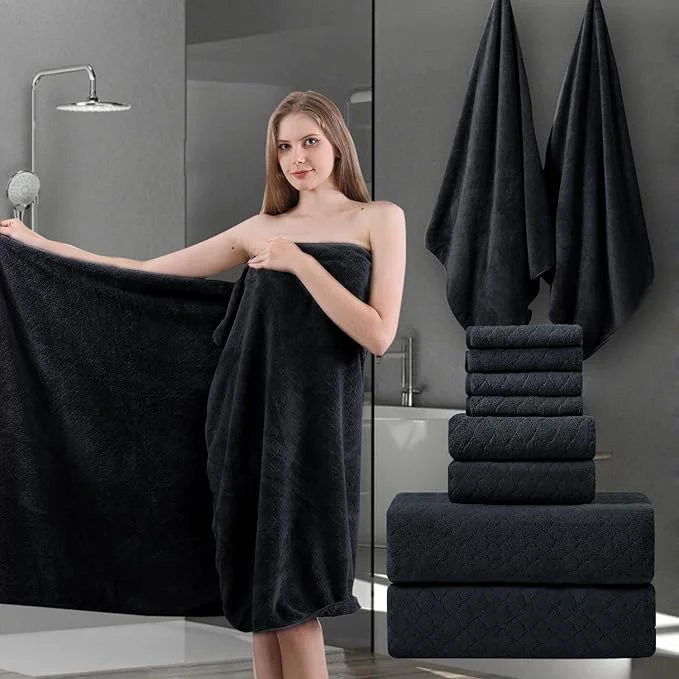 Easy-to-Use 8-Piece Black Bath Towels Set 2 Oversized Large Bath Towels Sheet 2 Hand Practical