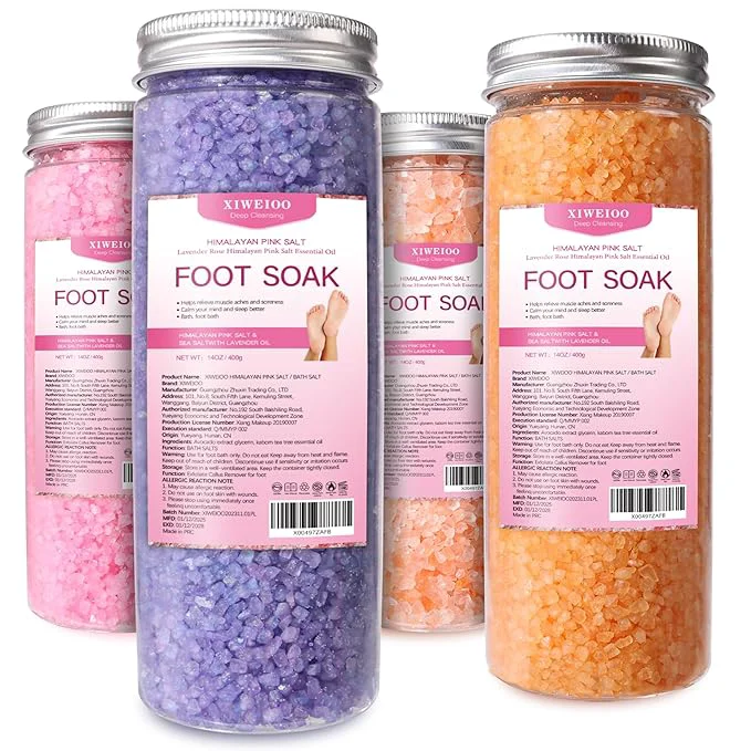 Outstanding Foot Soak Salts 4 Pack Kit 56 OZ Himalayan Pink Salt Lavender Orange Rose Scent Reliable