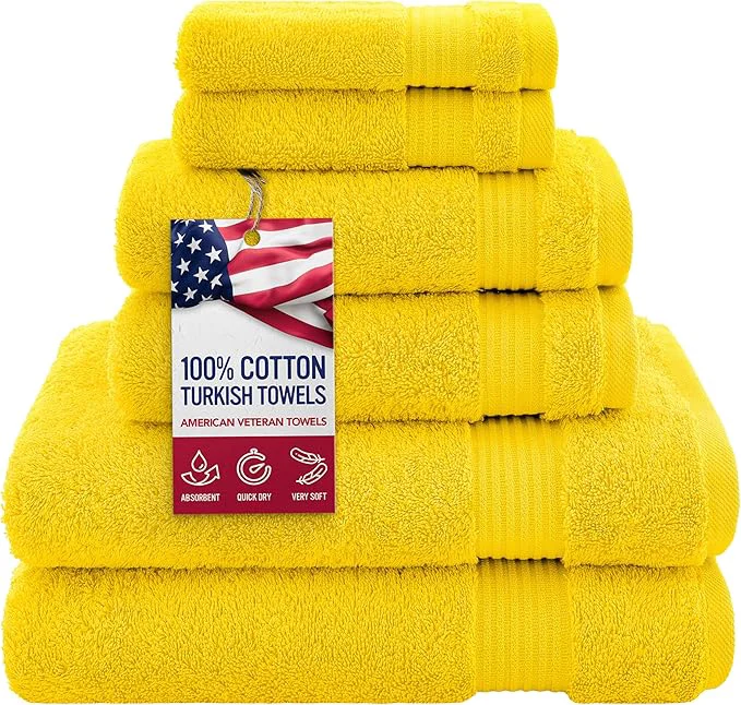 Elite American Veteran Towel Cotton Turkish 6 Piece Towel Set Luxury Towels Smart
