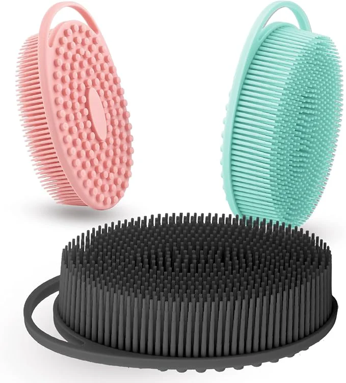 Crafted Silicone Body Scrubber 3 Pack Silicone Loofah Exfoliating Body Scrubber Soft Secure