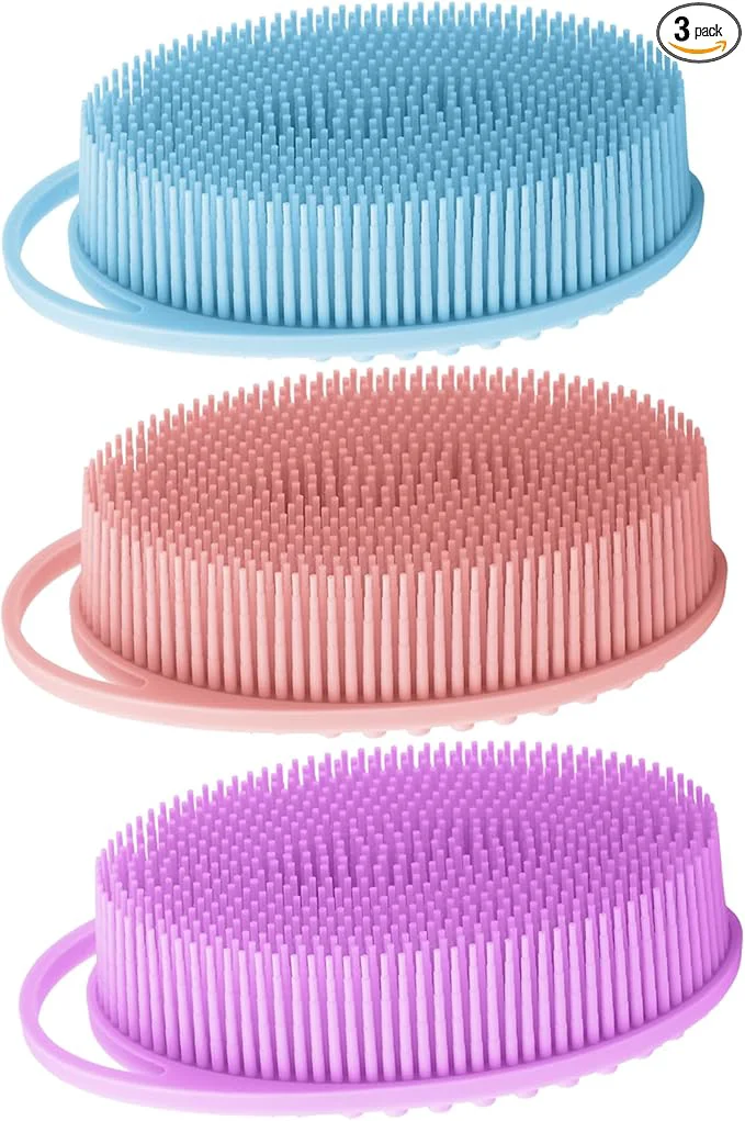 Exceptional Silicone Body Scrubber 3 Pack Silicone Loofah Exfoliating Body Scrubber Soft Recyclable