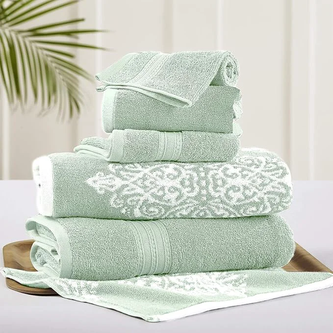 User-Friendly Modern Threads 6 Piece Reversible Yarn Dyed Jacquard Towel Set Artesia Damask Fine