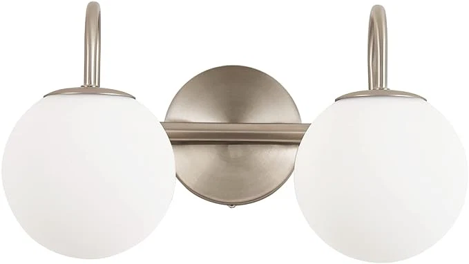 Authentic Modern Bathroom Vanity Light Fixtures Brushed Nickel 2 Lights Milk White Globe Fashionable