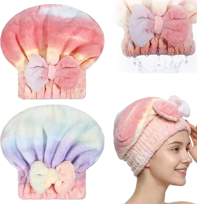 Official 2 Pcs Ultra Absorbent Microfiber Hair Towel Wrap Bow Tie Design Hair Drying Carefully Designed
