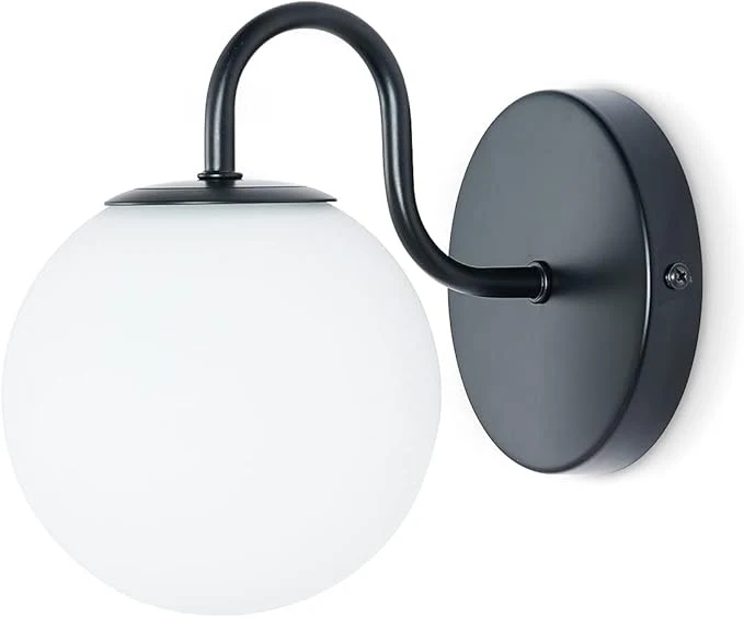 Exclusive Industrial Bedroom Wall Sconce Black Indoor Wall Light Fixture Milk White Globe Expertly Made