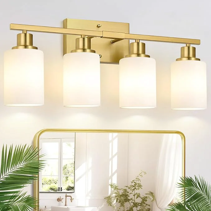 Long-Lasting Indoi 4-Light Bathroom Light Fixtures Brushed Gold Vanity Lights Verified