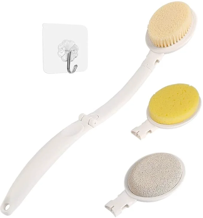 Superior LFJ 19 Long Handle Shower Sponge Brush Set 3 in 1 Body Brush Bath Sponge and Clean