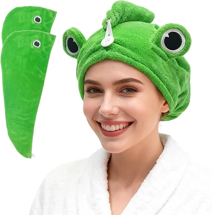 Modern 2-Pack Frog Hair Turbans Super Absorbent Microfiber Hair Towels Environmentally Friendly