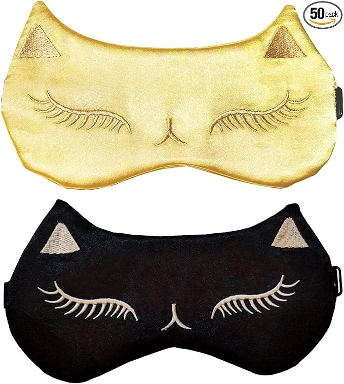 Premium Material Cute Cat Sleep Mask for Kids 2 Pack Silk Sleeping Eye Cover Adjustable Mask Breathable