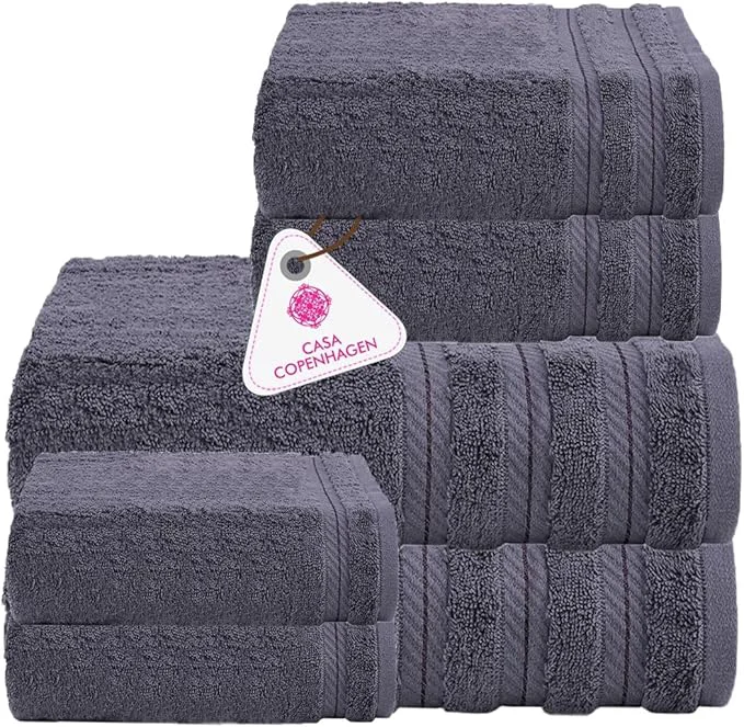 Smooth CASA COPENHAGEN Bella 6 Pieces Towel Set- Pinstripe Grey 600 GSM 2 Bath Towel High-Performance