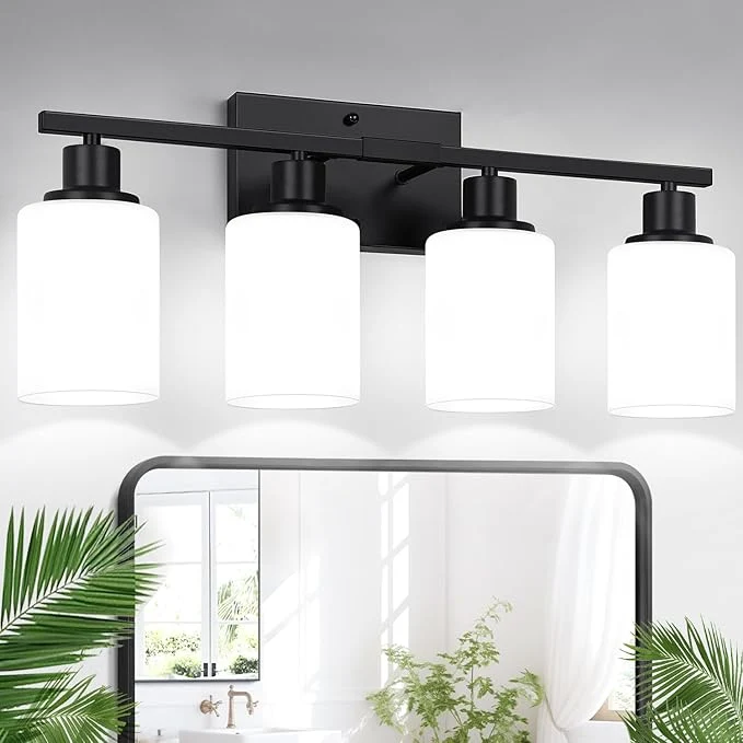 Soft Indoi 4-Light Bathroom Light Fixtures Matte Black Vanity Lights Flexible