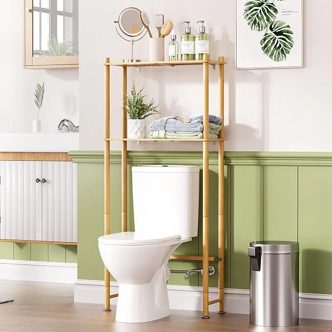 Luxury AmazerBath Bamboo Over The Toilet Storage Shelf 2-Tier Over Toilet Organizer Sustainable