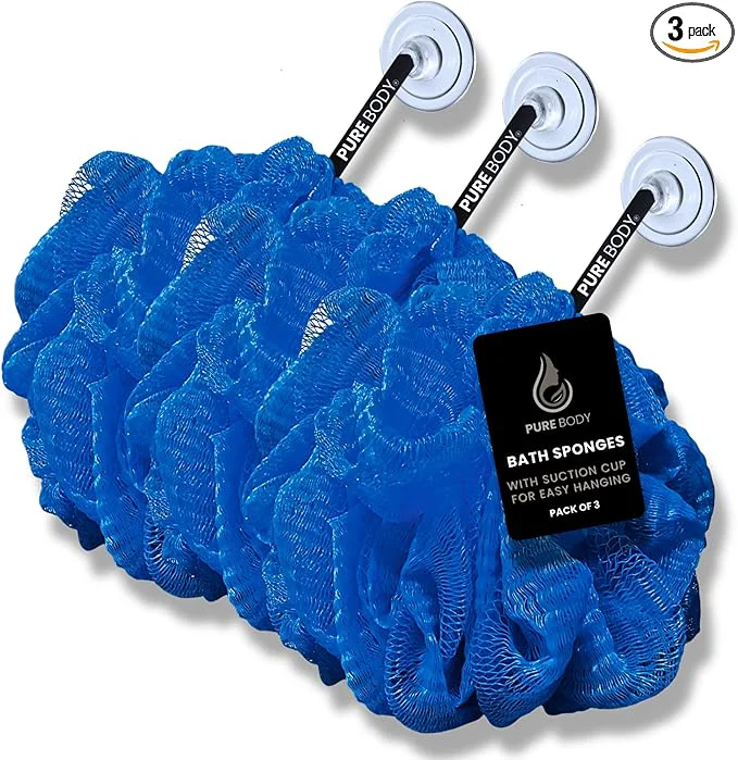Efficient Large Blue Bath Sponge Pack of 3 – Gentle Exfoliation Loofahs High-End