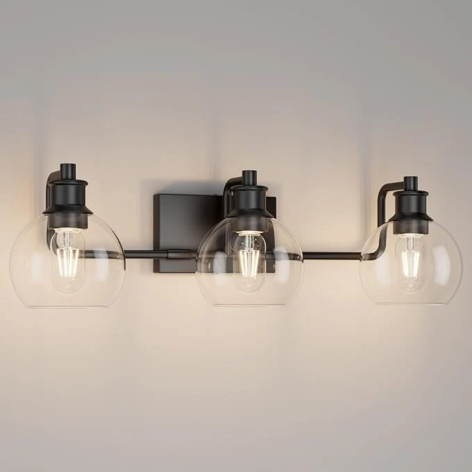 Elite Tipace Black Vintage Bathroom Vanity Light Fixtures Over Mirror Glass Globe 3 Modern