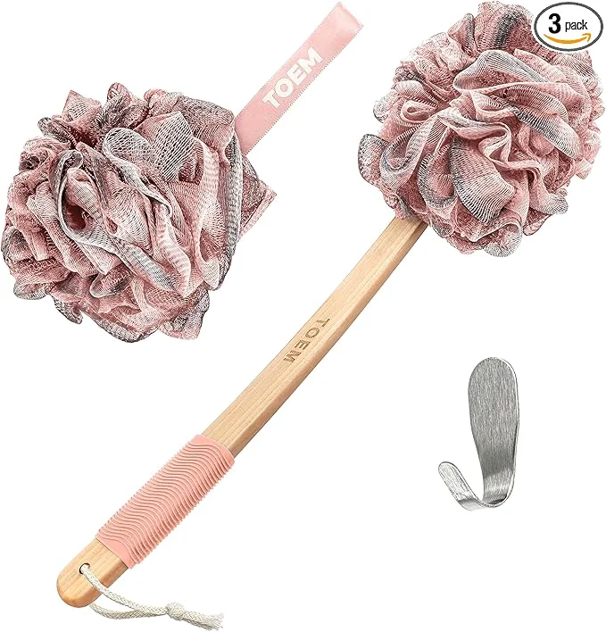 Proven Toem® Loofah Back Scrubber for Shower Bamboo Charcoal Fiber Infused Loufas Official