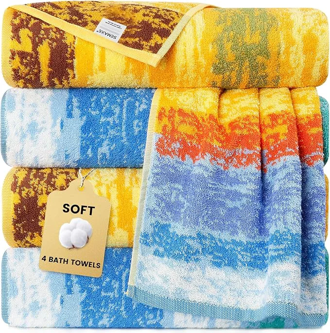 Fine Crafted SEMAXE 4 Piece Colorful Striped Bath Towel Set Natural