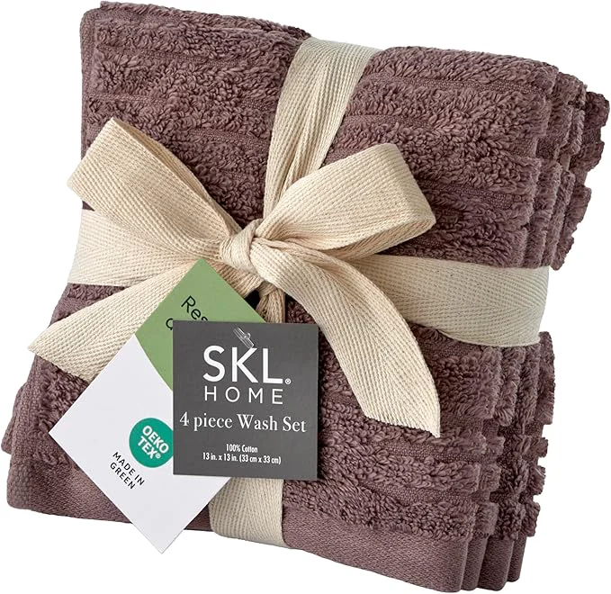 Recyclable SKL Home CloudSoft Cotton Luxury 4-Piece Washcloth Set Soft Plum Authentic