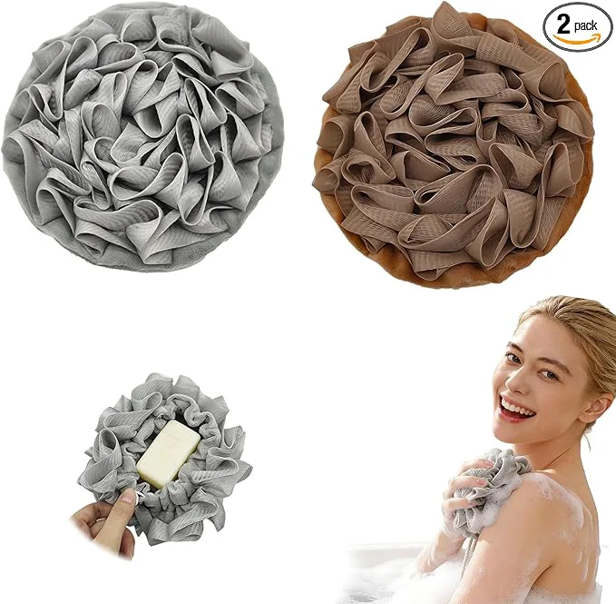 Recyclable 2-Pack Loofah Washcloth Combo 2-in-1 Exfoliating Soap Saver Pouch First-Class