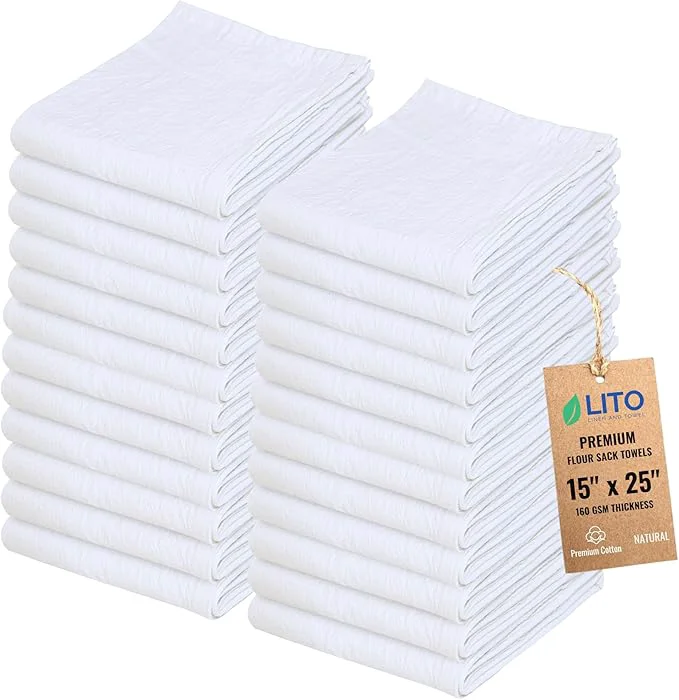 Smooth Flour Sack Towels – 24 Pack Cotton Kitchen Dish Towel Tea Towels Exceptional