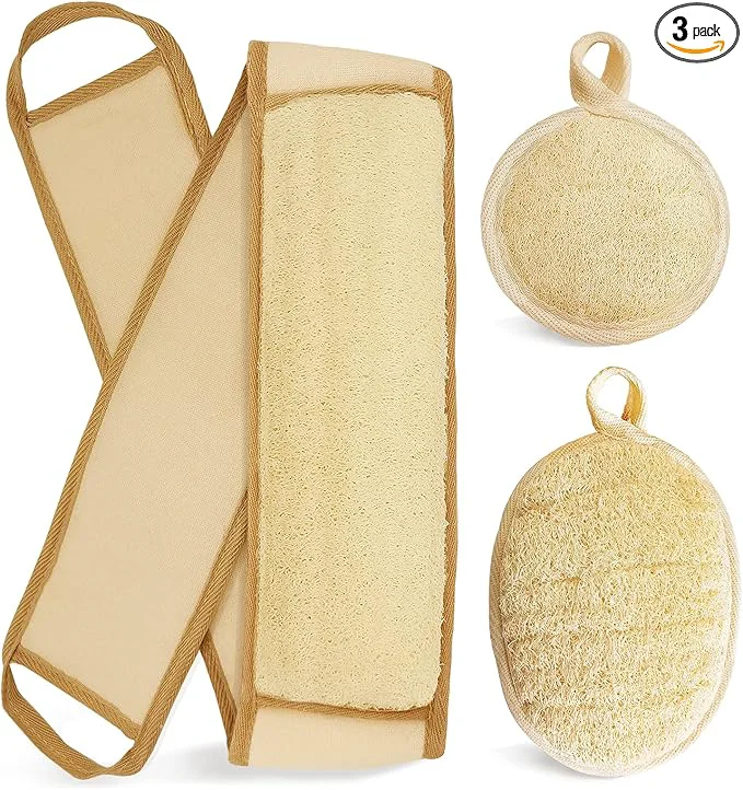 Next-Generation Natural Loofah Sponge Back Exfoliating Scrubber Combo Set Seep Cleansing Skin Efficient
