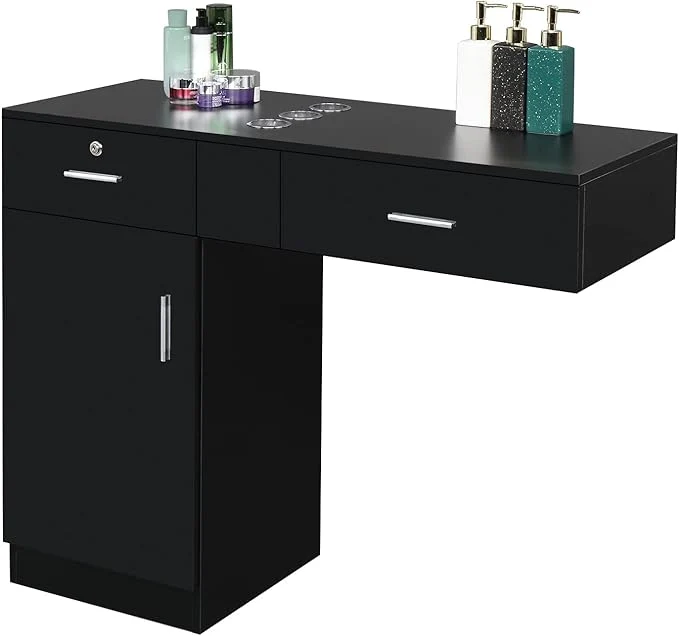High-Performance Wall Mount Styling Station for Hair Stylist Wooden Hair Salon Station Storage Classic