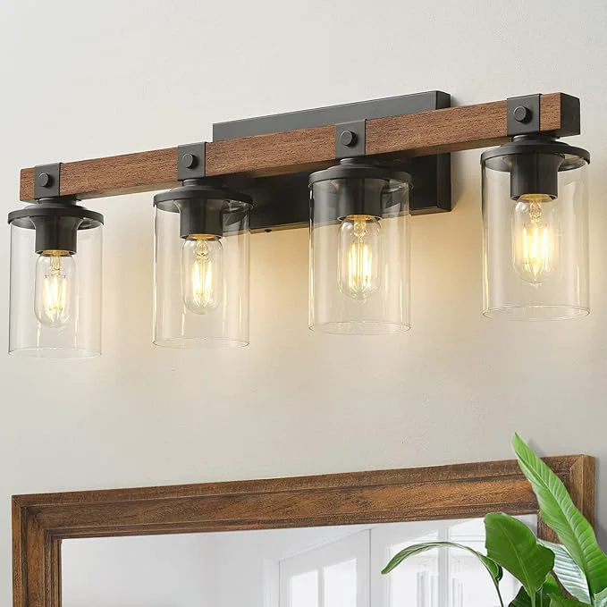 Contemporary Bathroom Vanity Light Fixtures 4 lights Wooden Farmhouse Vanity Lights Rustic Consistent