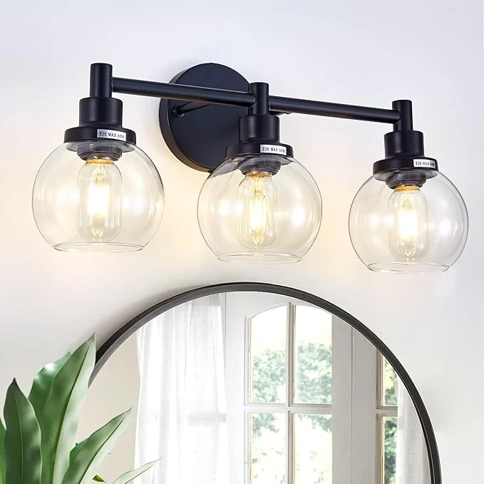 Certified 3-Light Bathroom Light Fixture Black Vanity Lights Over Mirror Modern Wall Efficient