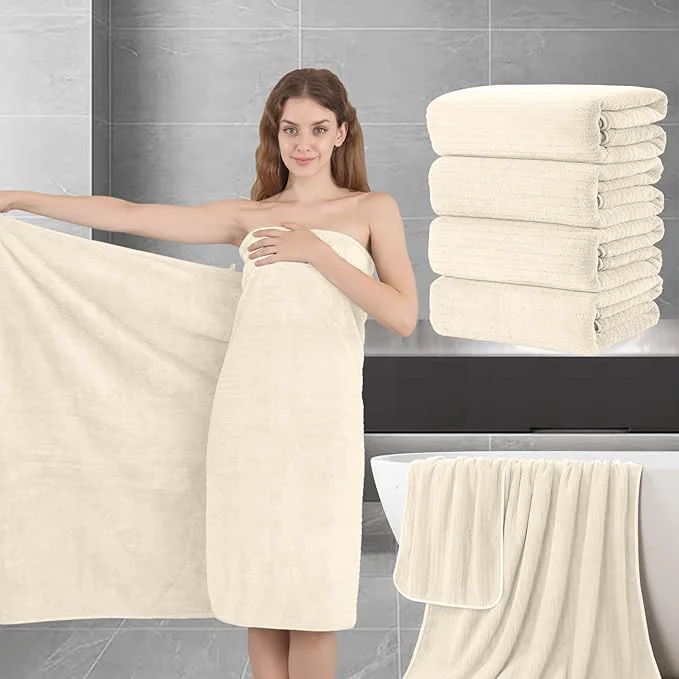 Durable Extra Large Bath Sheet Set of 4 Ultra Soft Fluffy Towel 35 x 70 Oversized Flexible
