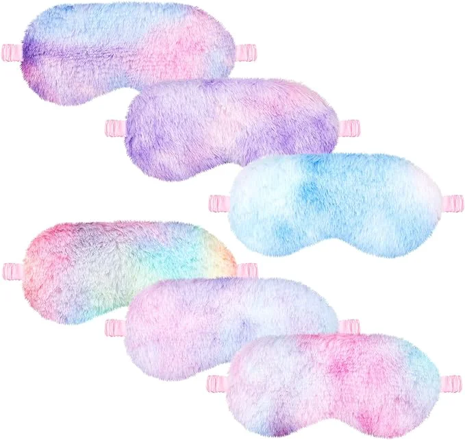 World-Class Cuffbow 6 Pack Plush Sleep Mask Set Cute Plush Eye Masks Pure