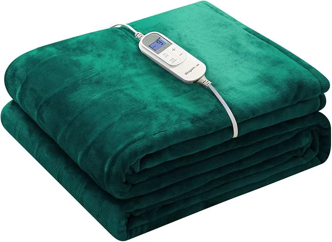 Secure Wapaneus Foot Pocket Heated Blanket Electric Throw Green